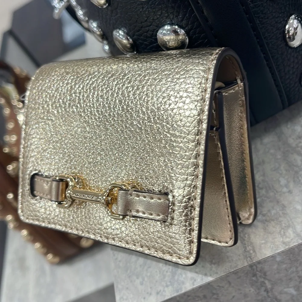 MICHAEL KORS Carson Small Metallic Pebbled Leather Wallet Pale Gold  NWT
